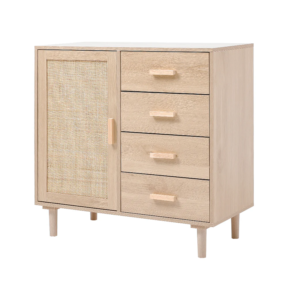 Livingandhome Minimalist Wooden Cabinet With Rattan Accent - Image 6