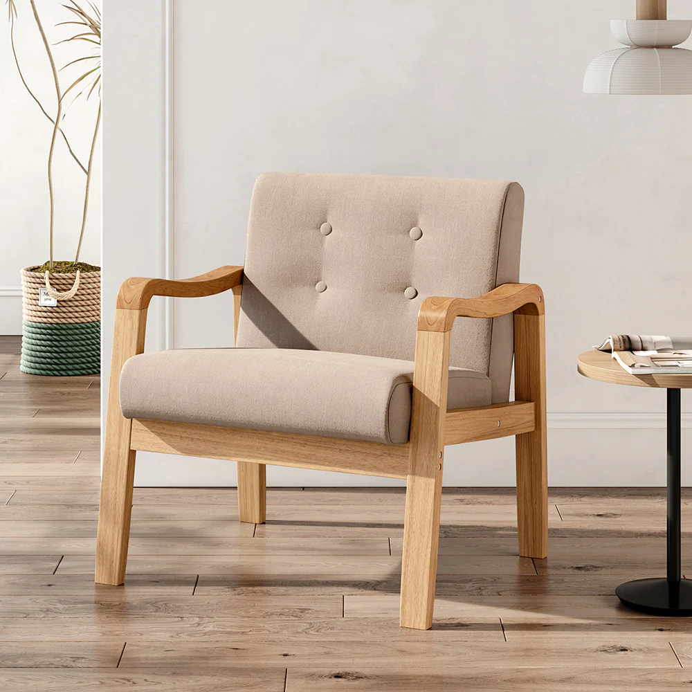 Livingandhome Minimalist Wooden Frame Accent Armchair