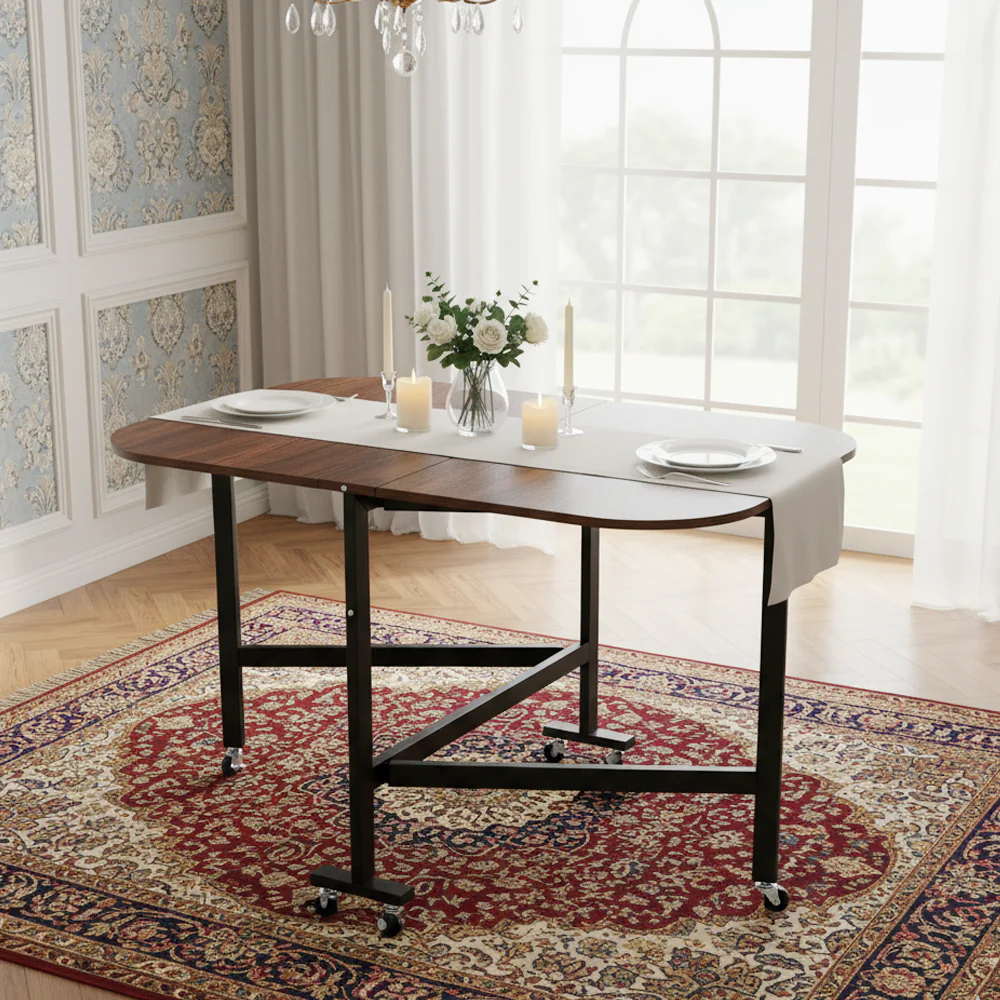 Livingandhome Mobile Drop Leaf Table with Storage Wheels - Image 2