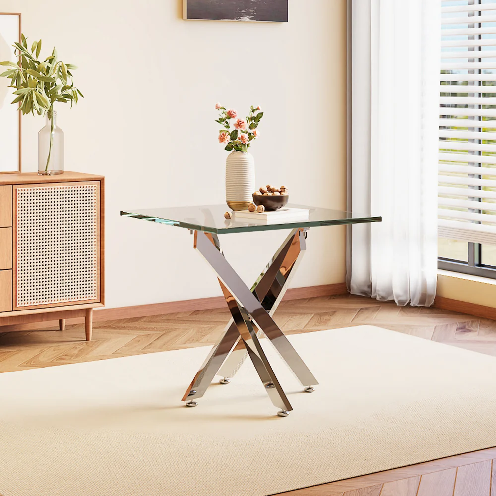 Livingandhome Modern and Futuristic Clear Glass Top Coffee End Table