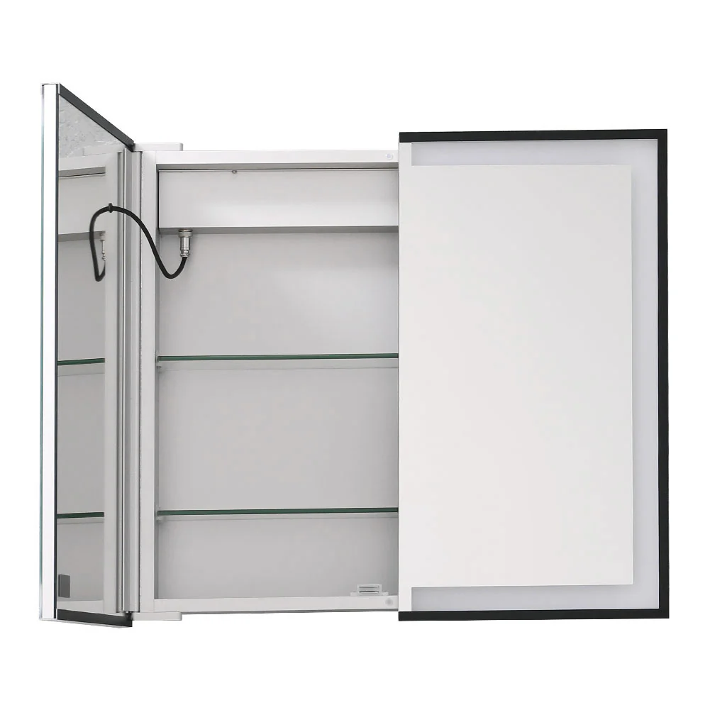 Livingandhome Modern Black LED Wall-Mount Mirror Cabinet - Image 2