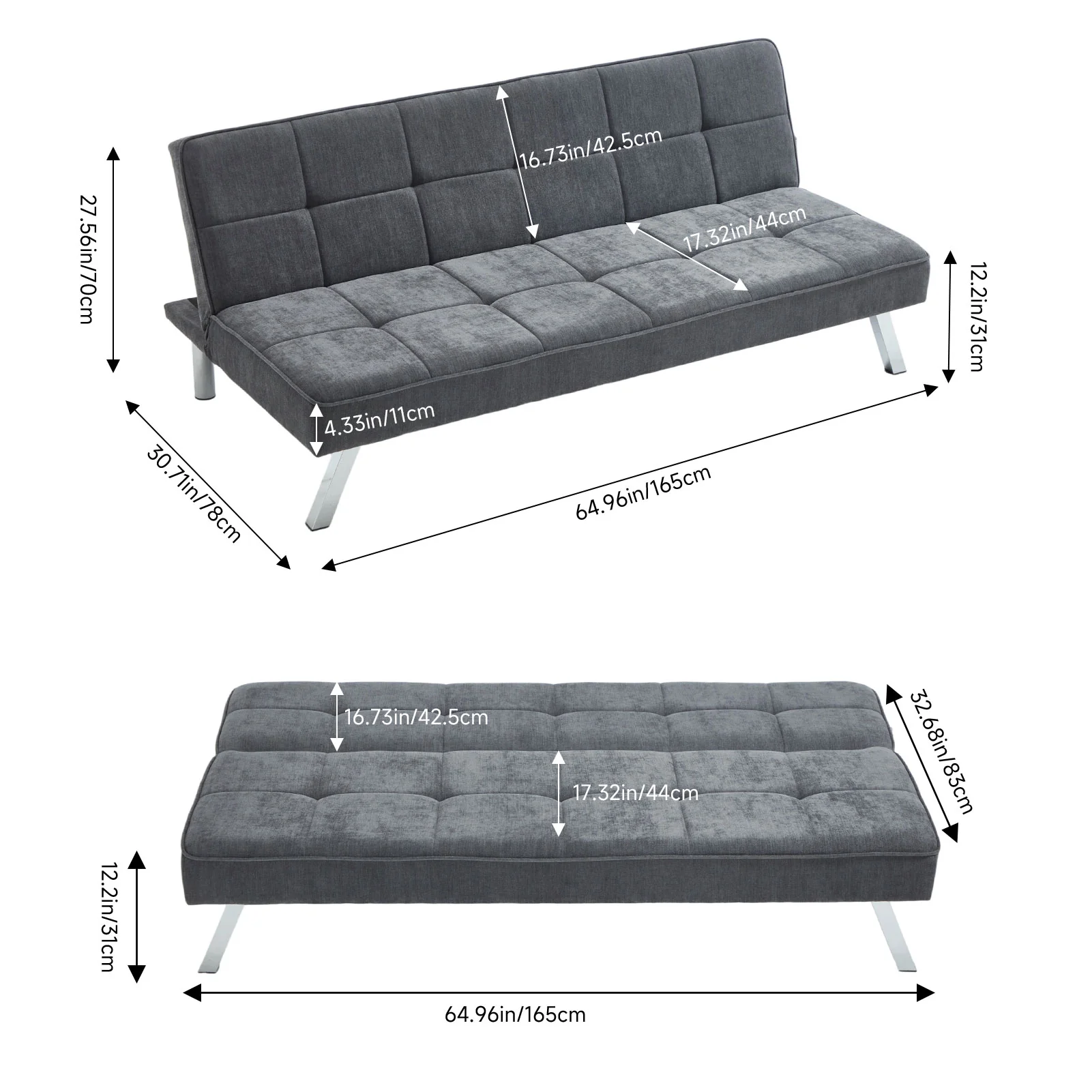 Livingandhome Modern Grey Convertible Sofa Bed - Image 8