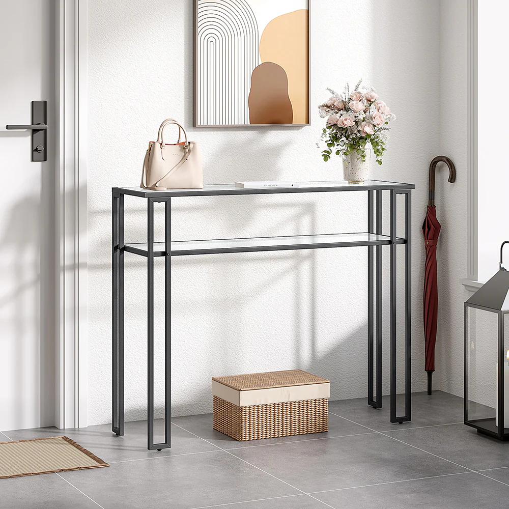 Livingandhome Modern Multi-function Tempered Glass Console Table - Image 2