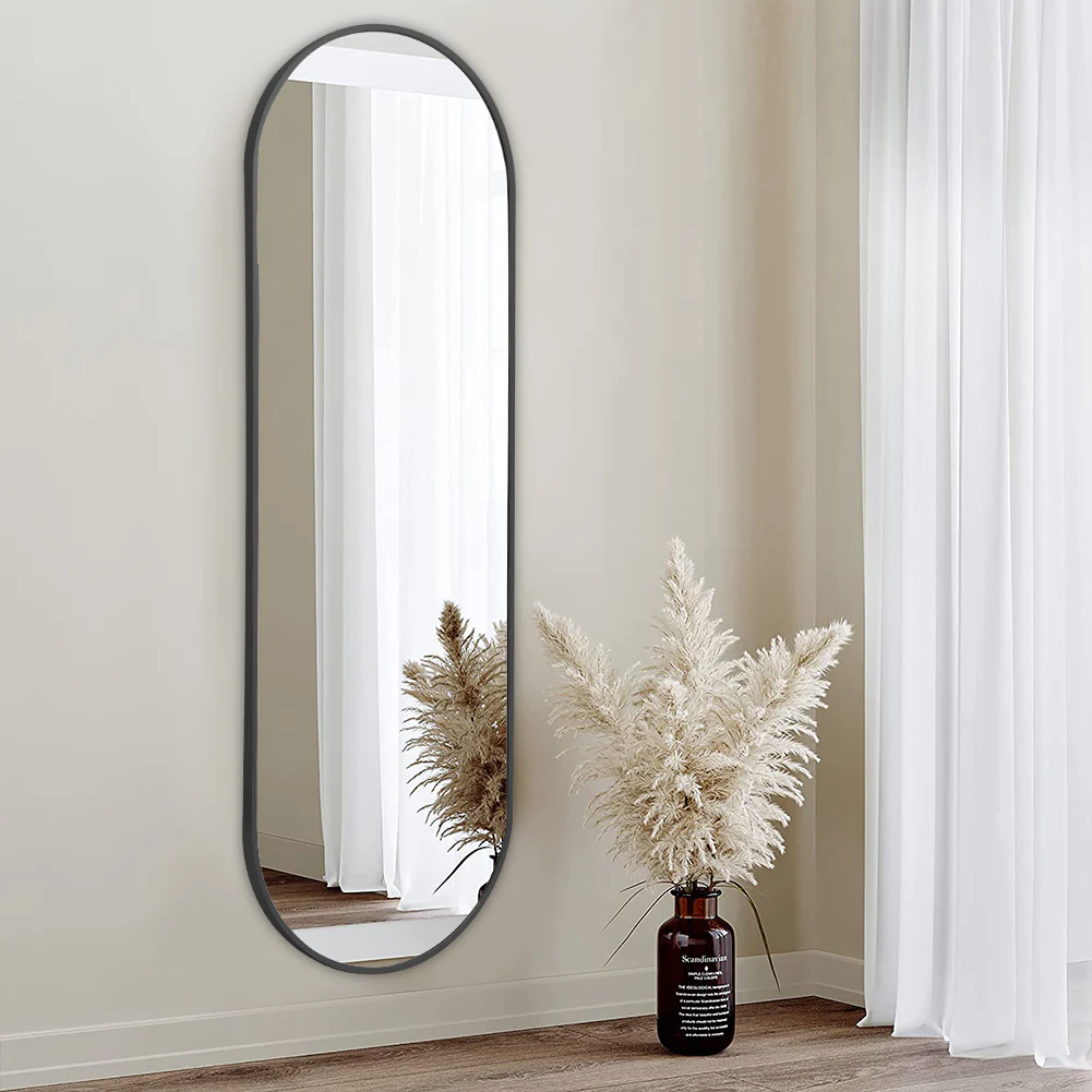 Livingandhome Modern Oval Metal Full Length Wall Mirror Black - Image 2