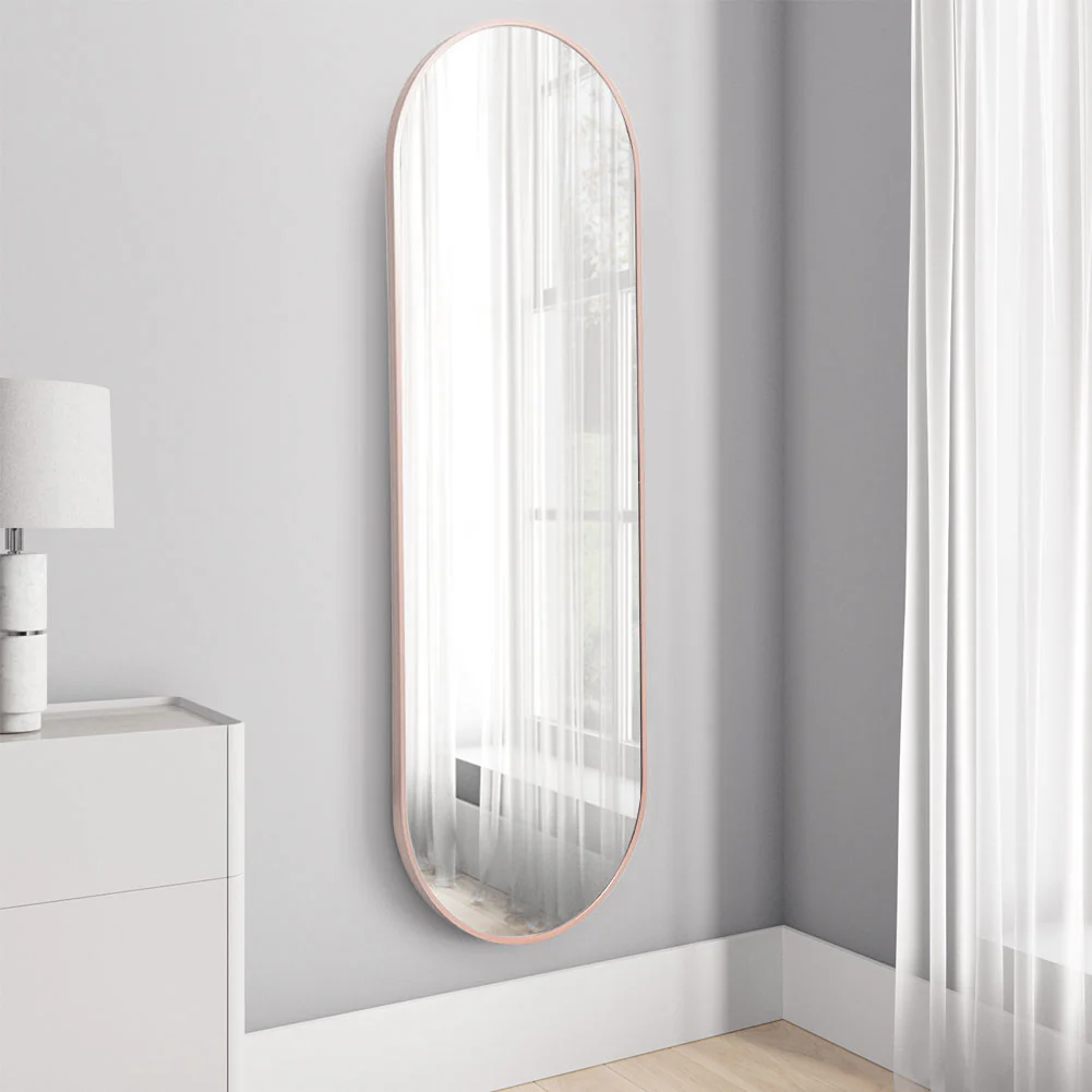 Livingandhome Modern Oval Metal Full Length Wall Mirror Rose Gold - Image 2