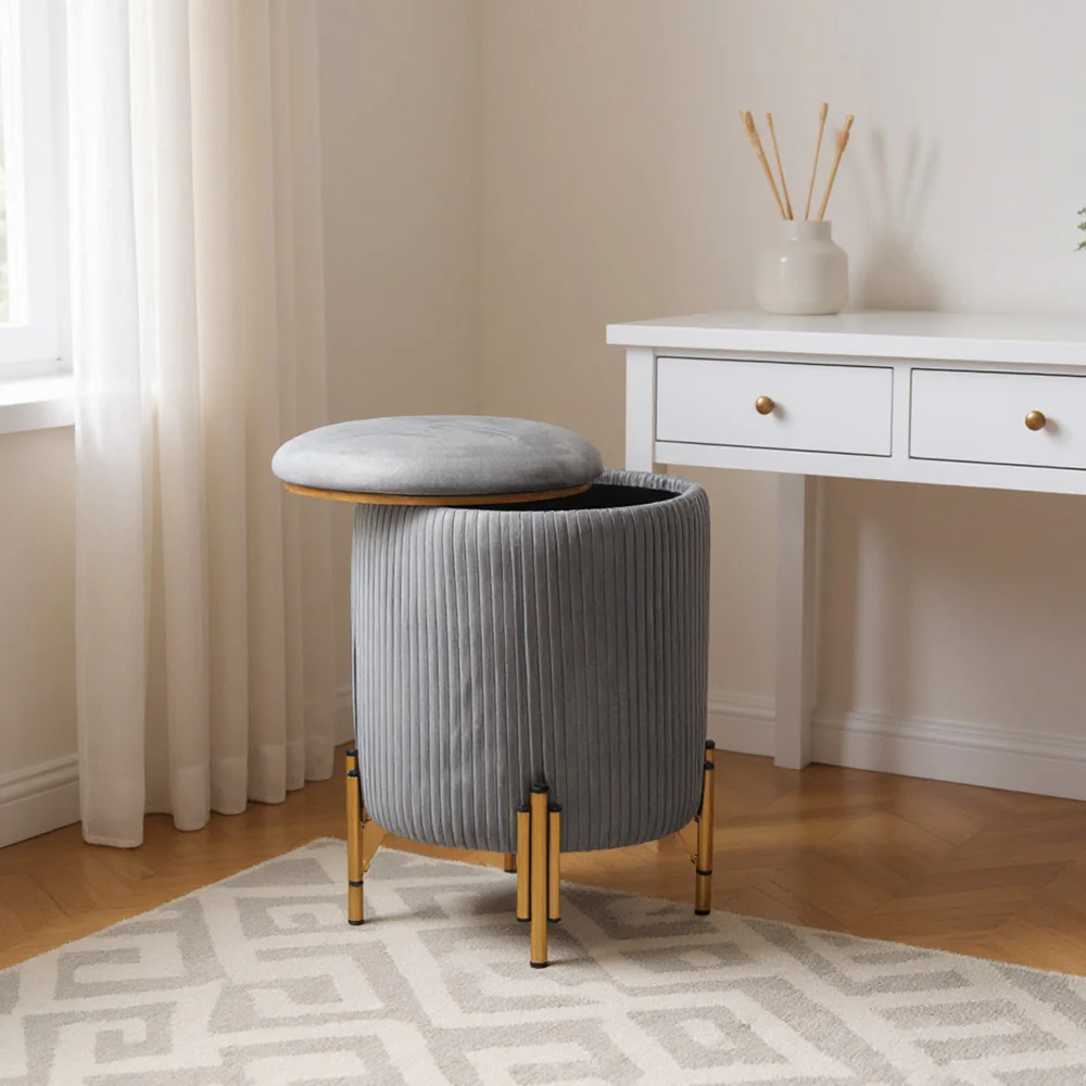 Livingandhome Modern Pleated Storage Stool Ottoman With Metal Base