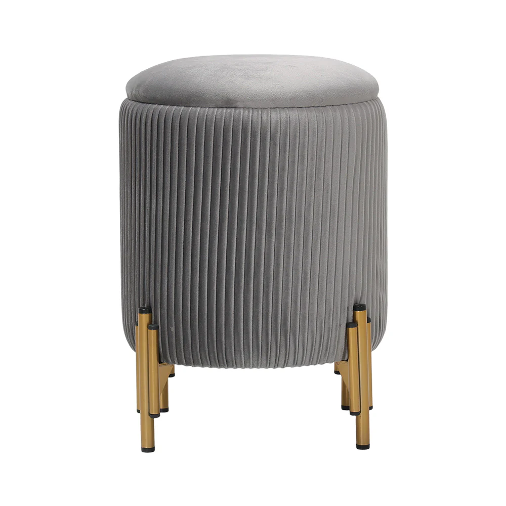 Livingandhome Modern Pleated Storage Stool Ottoman With Metal Base - Image 2