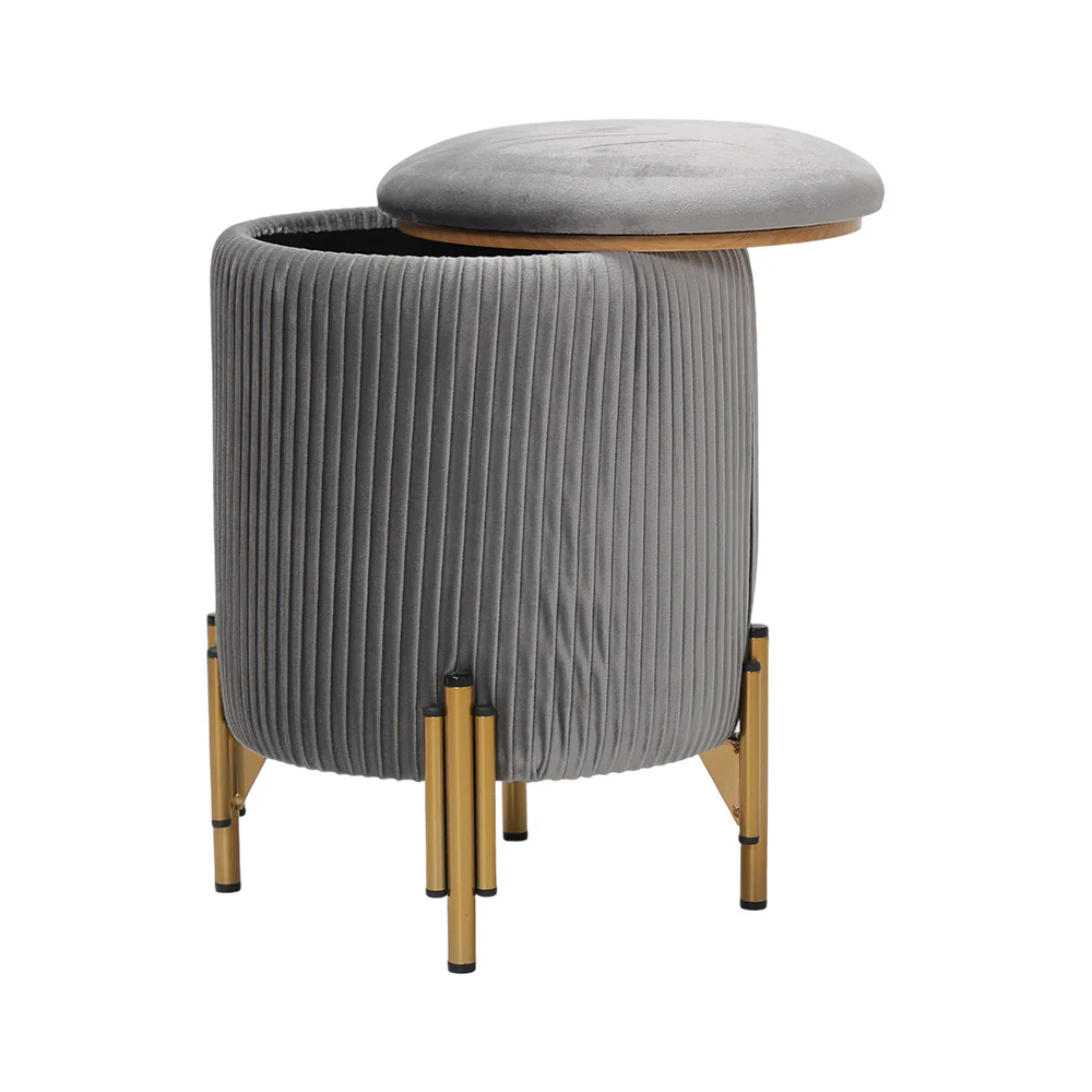 Livingandhome Modern Pleated Storage Stool Ottoman With Metal Base - Image 3