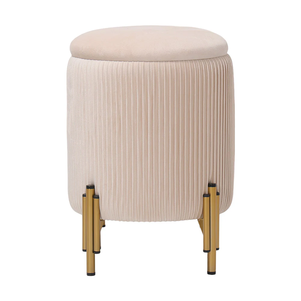 Livingandhome Modern Pleated Storage Ottoman with Metal Base - Image 2