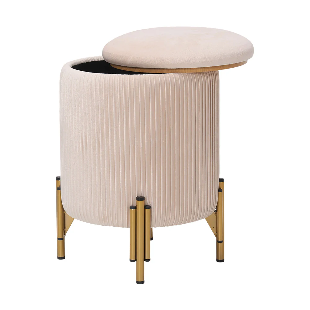 Livingandhome Modern Pleated Storage Ottoman with Metal Base - Image 3