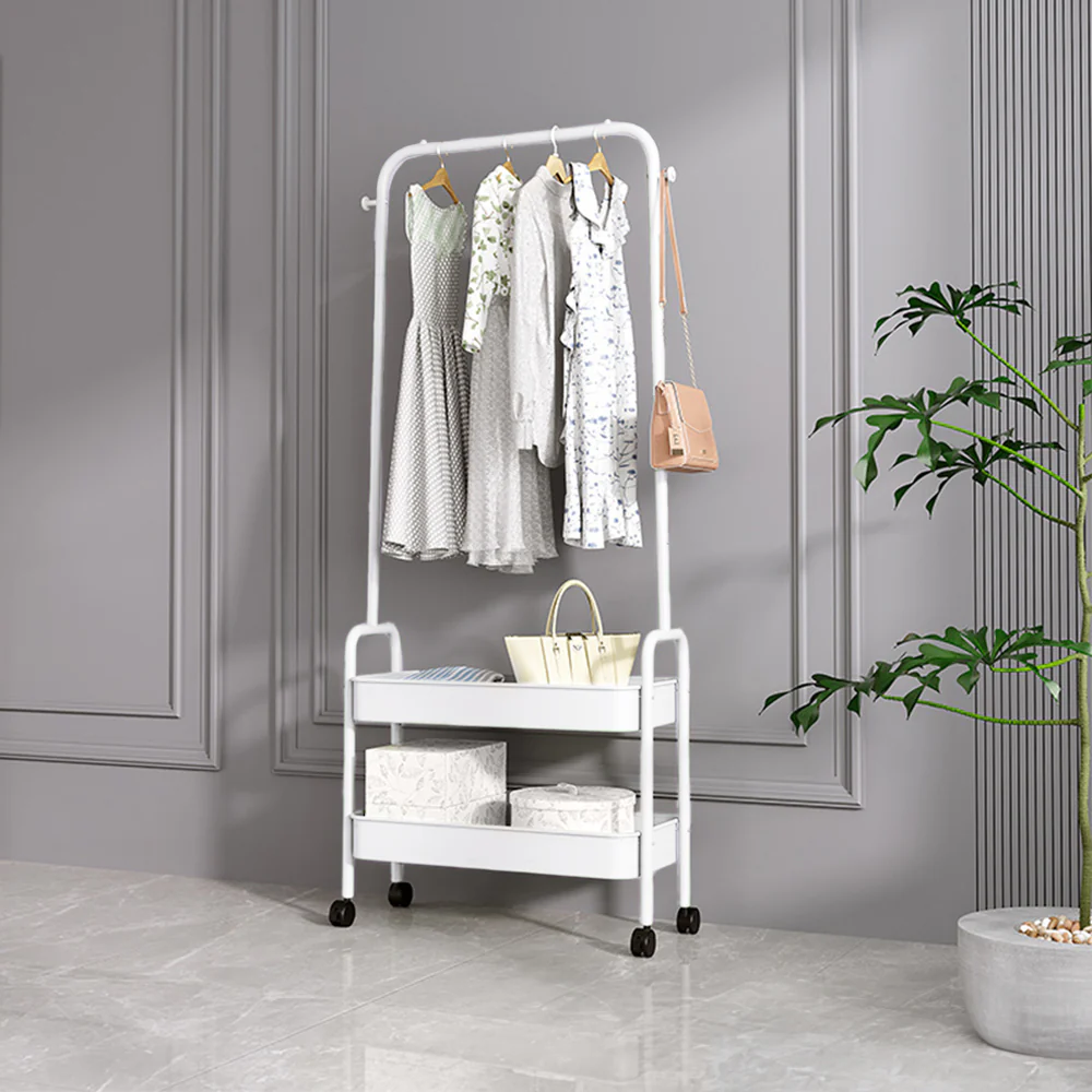 Livingandhome Modern Rolling White Clothes Rack - Image 2