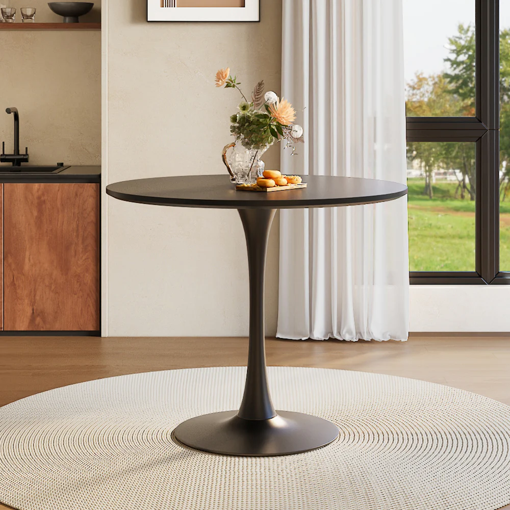 Livingandhome Modern Round Wooden Table with Metallic Base - Image 2