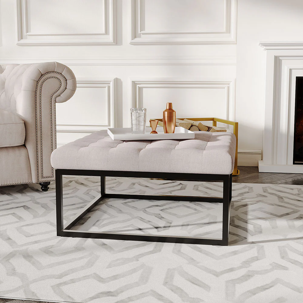 Livingandhome Modern Square Linen Ottoman Stool - Image 2