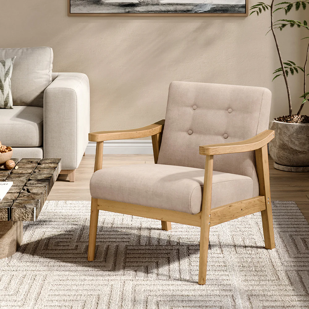Livingandhome Modern Upholstered Armchair with Wooden Frame - Image 2