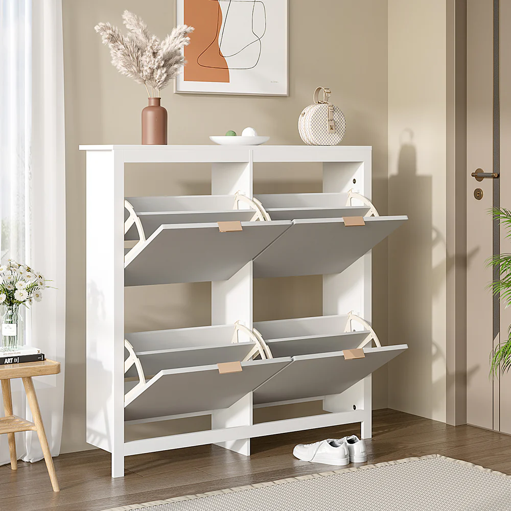 Livingandhome Modern White Shoe Cabinet with Drawers - Image 2