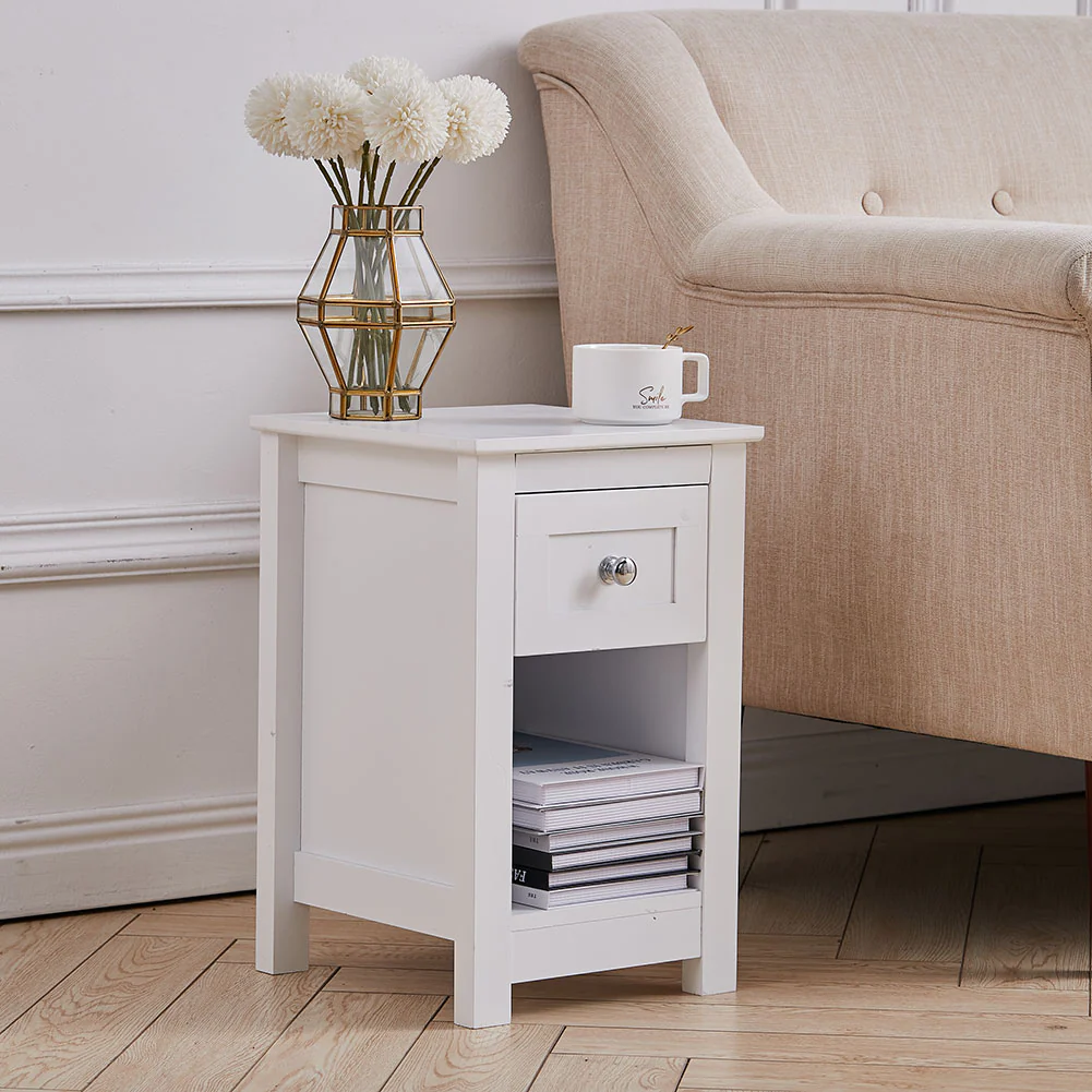 Livingandhome Modern White Side Table With Storage