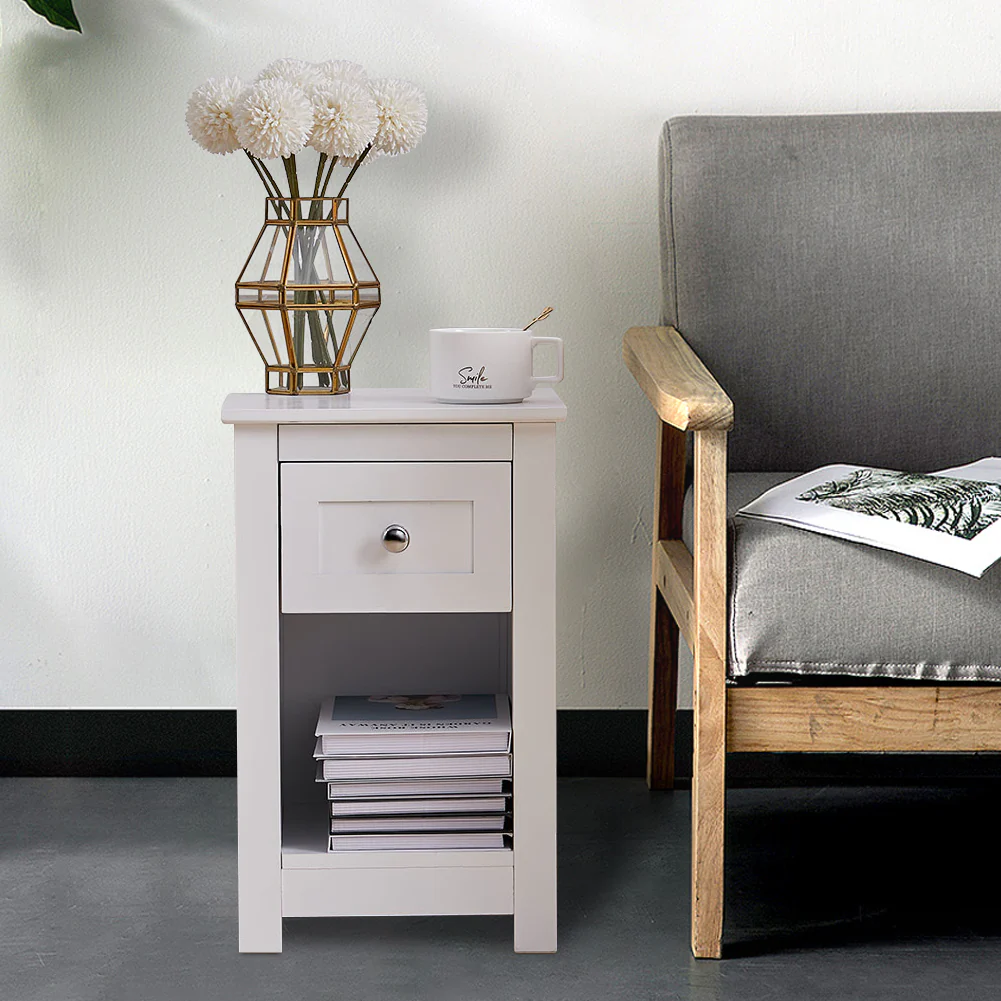 Livingandhome Modern White Side Table With Storage - Image 2