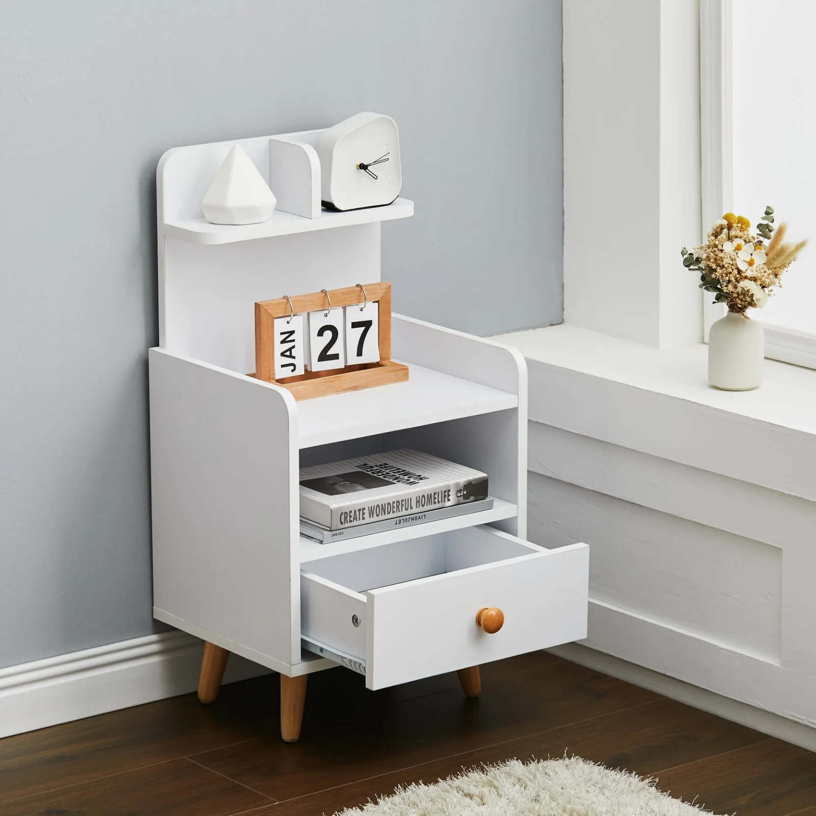 Livingandhome Modern Wooden Bedside Table