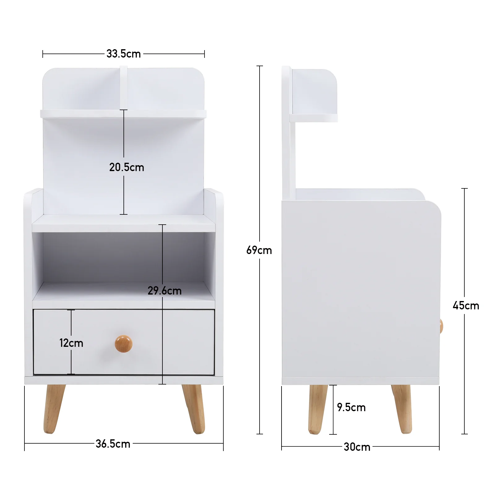 Livingandhome Modern Wooden Bedside Table - Image 2