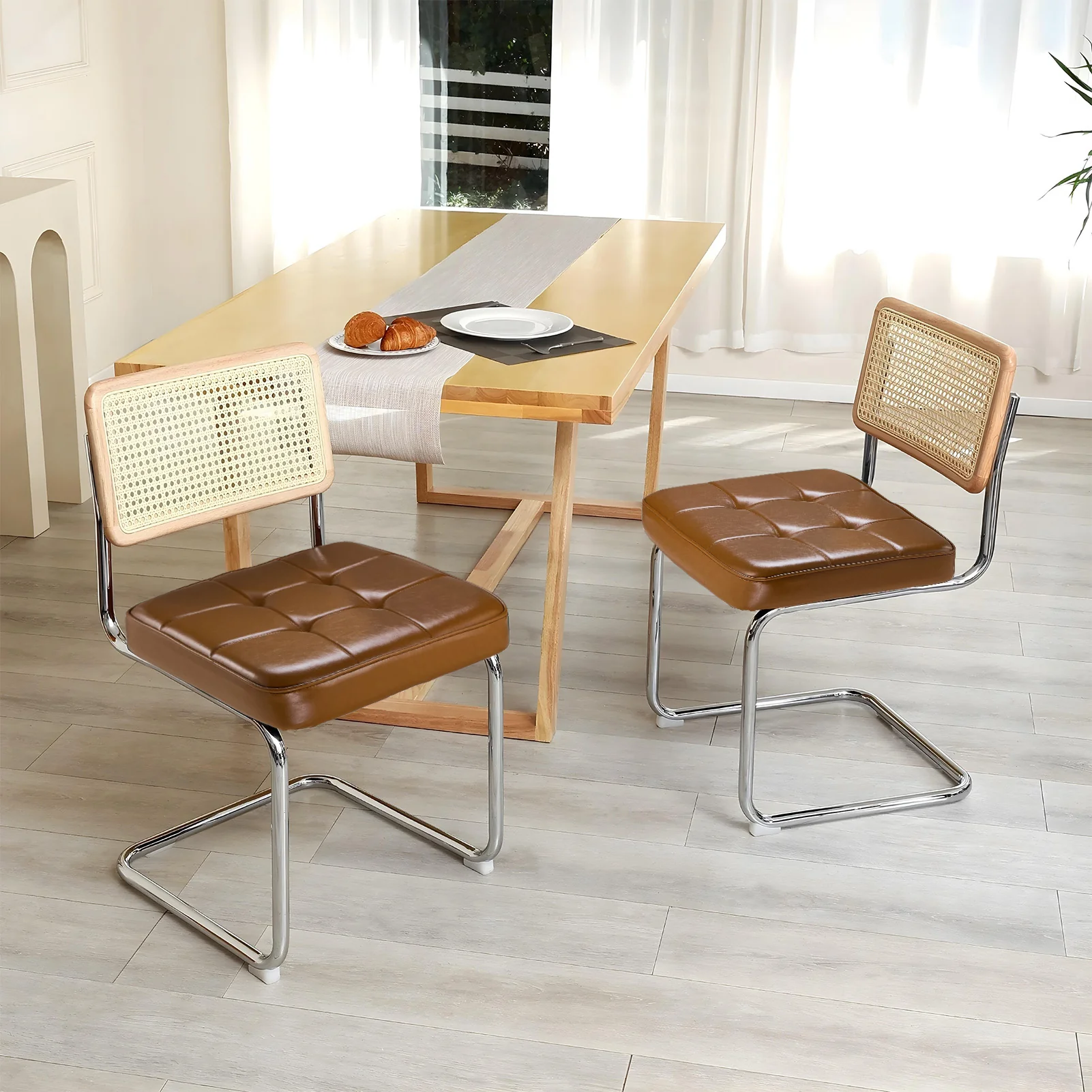 Livingandhome Natural Rattan Dining Chair Pair