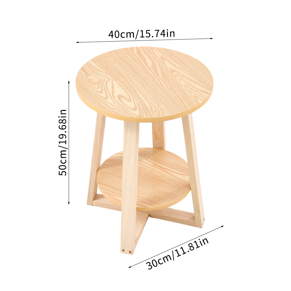 Livingandhome Natural Wood Round Side Table - Image 3