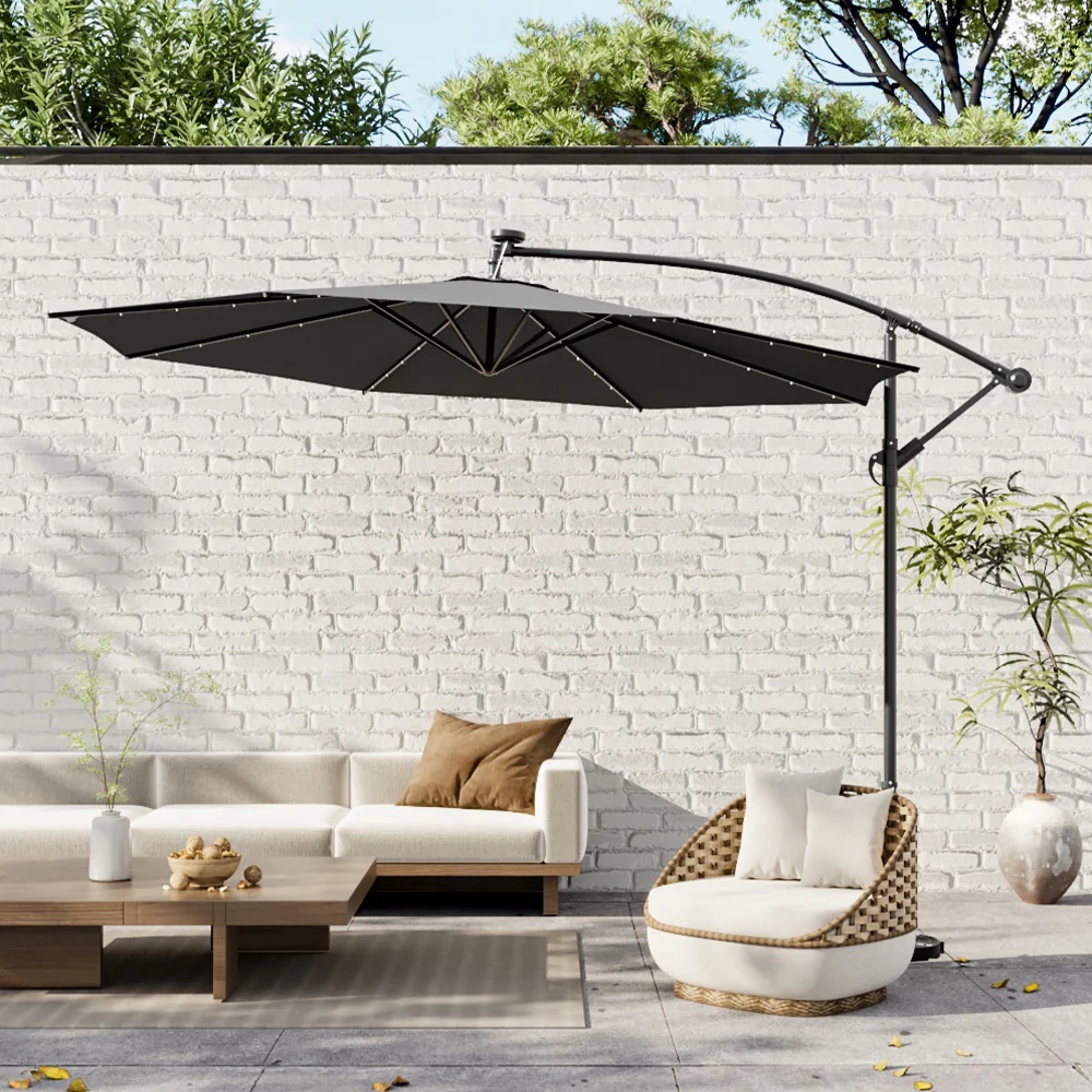 Livingandhome Outdoor 32 LED Lighted Patio Umbrella With Crank Lift System - Image 2