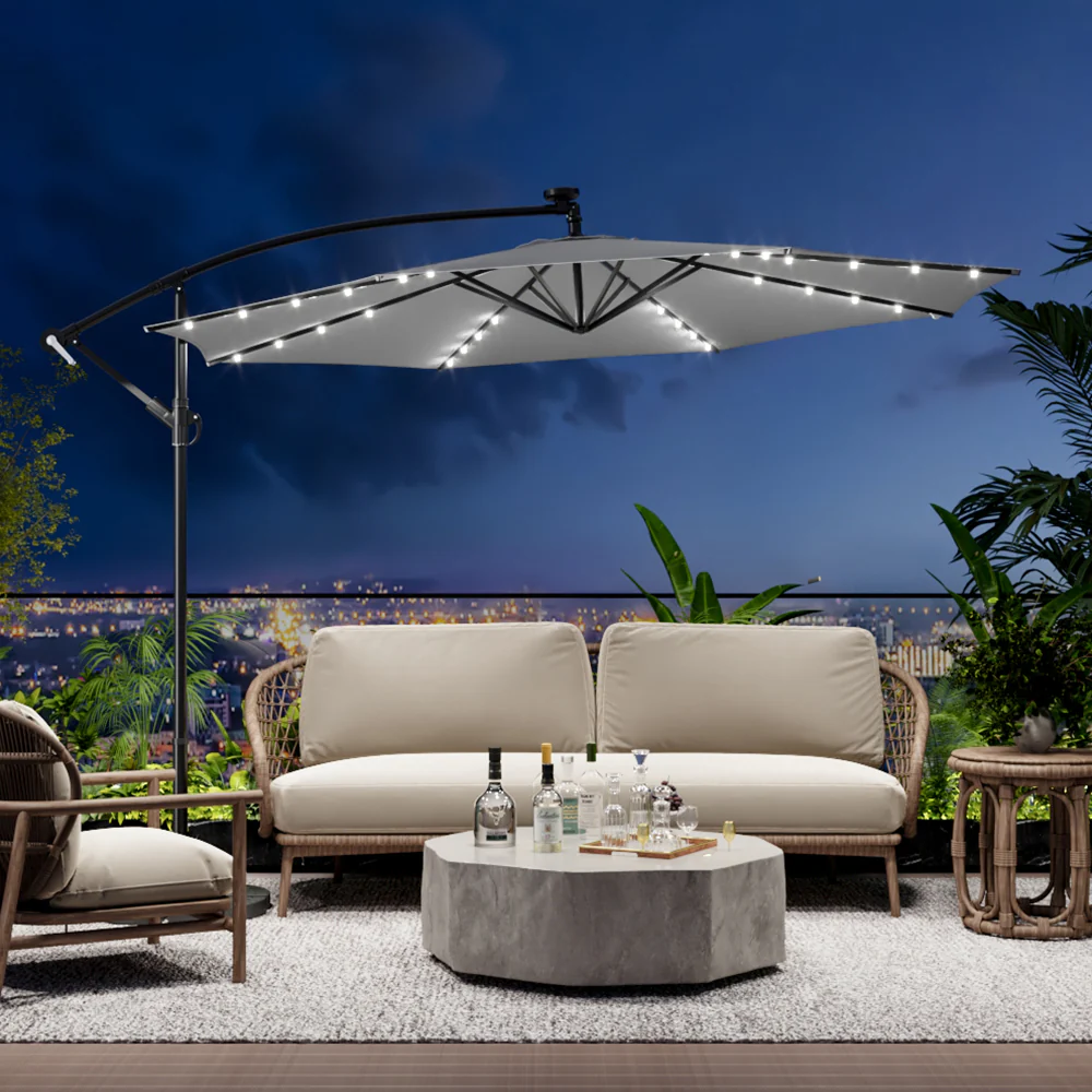 Livingandhome Outdoor 32 LED Lighted Patio Umbrella With Crank Lift System