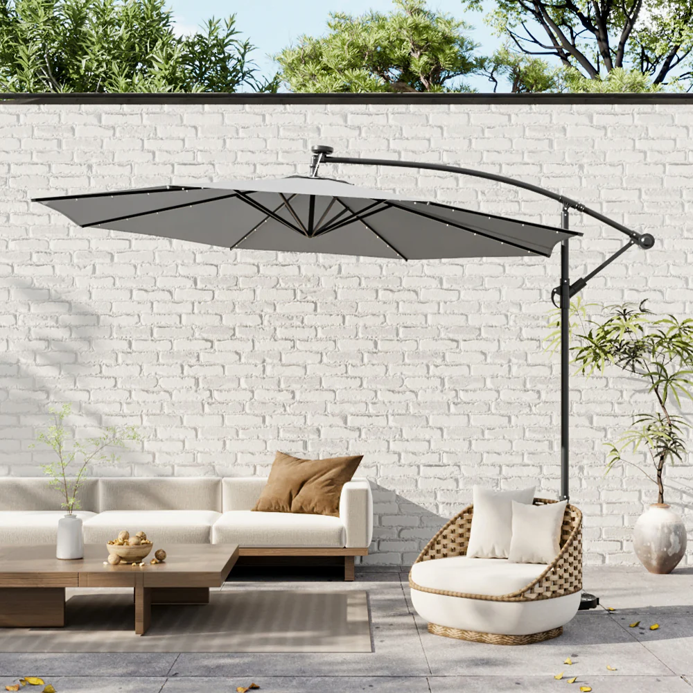 Livingandhome Outdoor 32 LED Lighted Patio Umbrella With Crank Lift System - Image 2