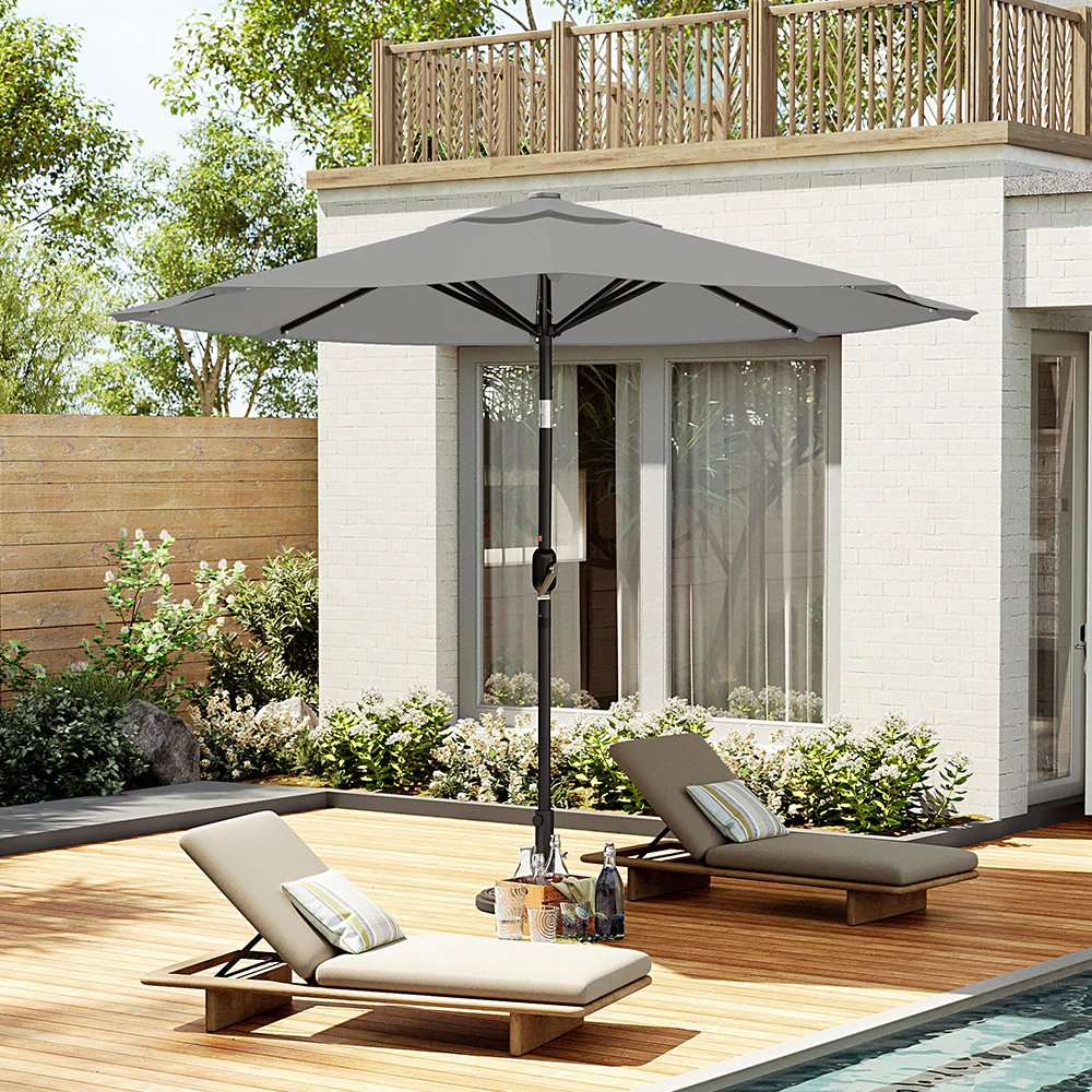 Livingandhome Outdoor Solar Parasol 24 LED Lights Patio With Crank For Patio Market - Image 2