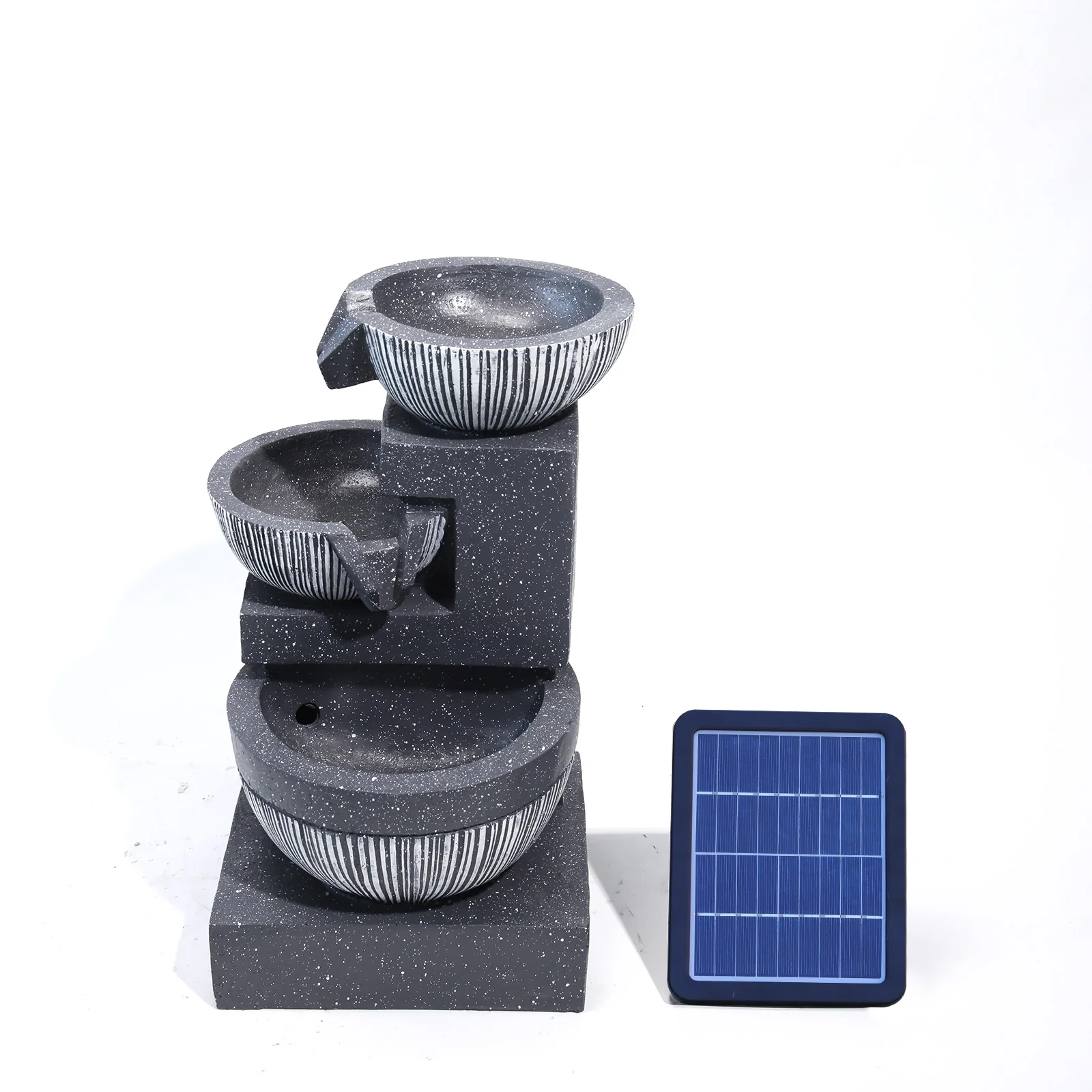 Livingandhome Outdoor Water Fountain Rockery Decoration 3 Tier Bowls Solar Powered - Image 3