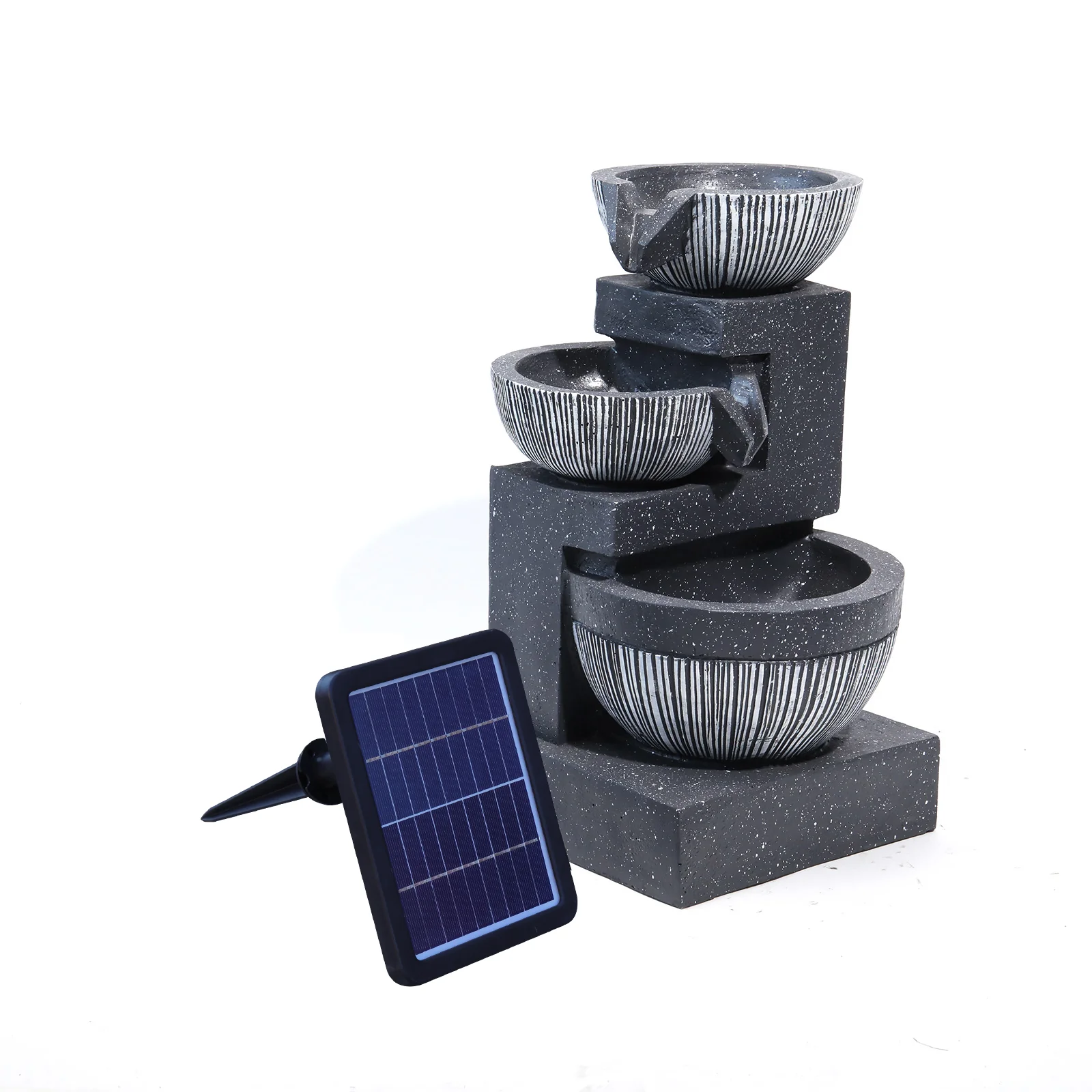 Livingandhome Outdoor Water Fountain Rockery Decoration 3 Tier Bowls Solar Powered - Image 4