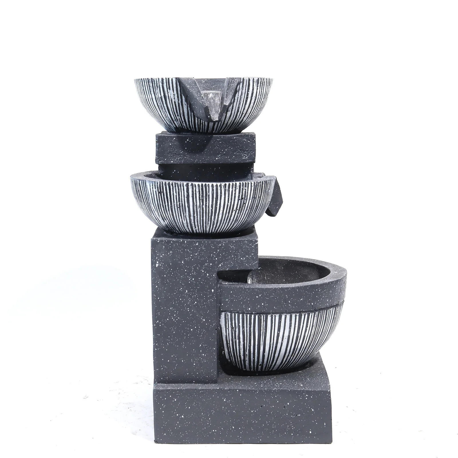 Livingandhome Outdoor Water Fountain Rockery Decoration 3 Tier Bowls Solar Powered - Image 6