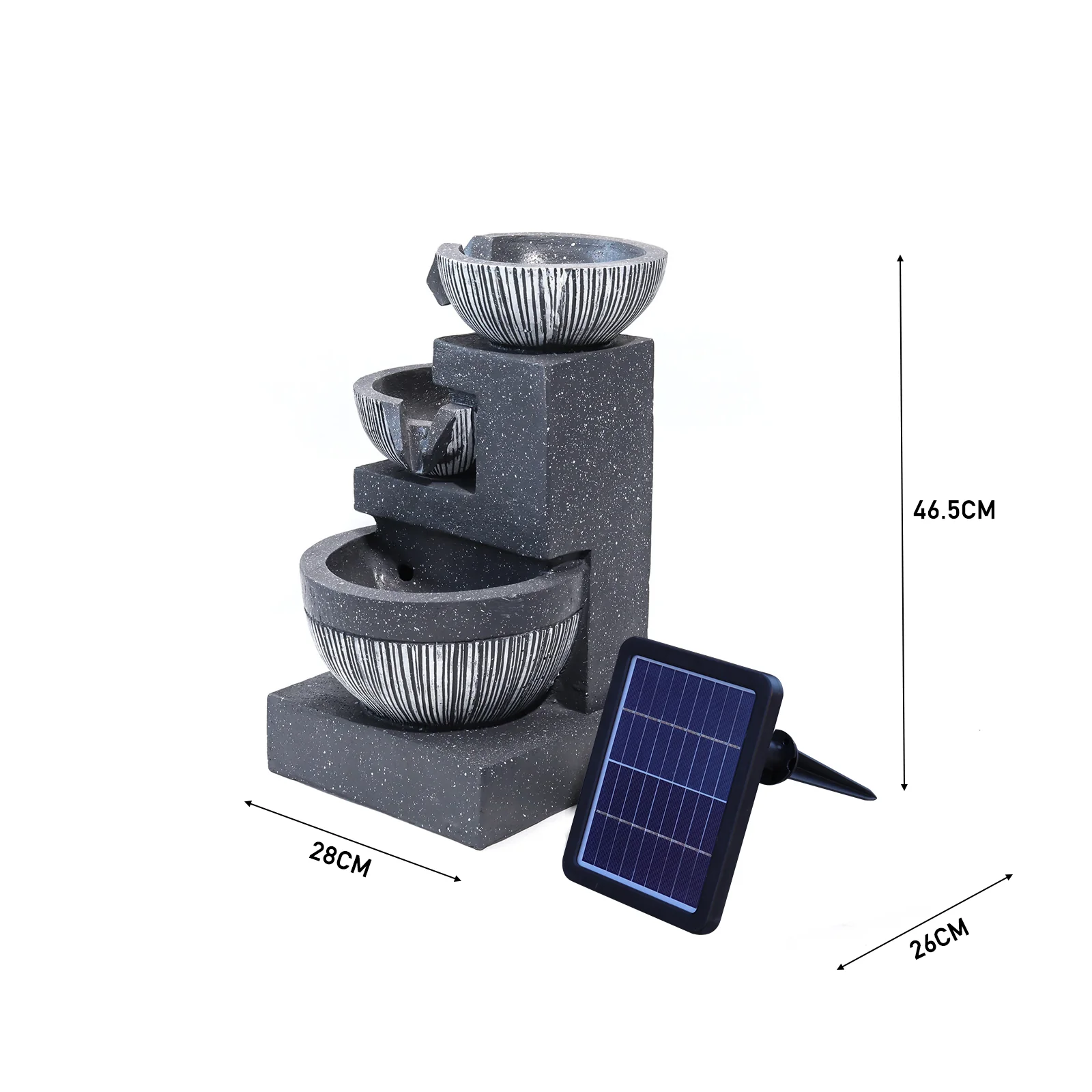 Livingandhome Outdoor Water Fountain Rockery Decoration 3 Tier Bowls Solar Powered - Image 8