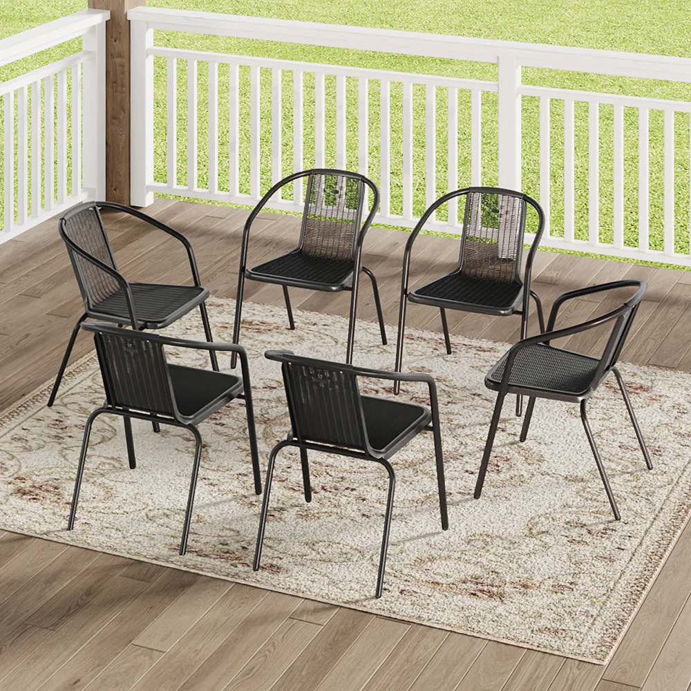 Livingandhome PE Rattan Stacking Garden Chairs Set Of 6 - Image 2