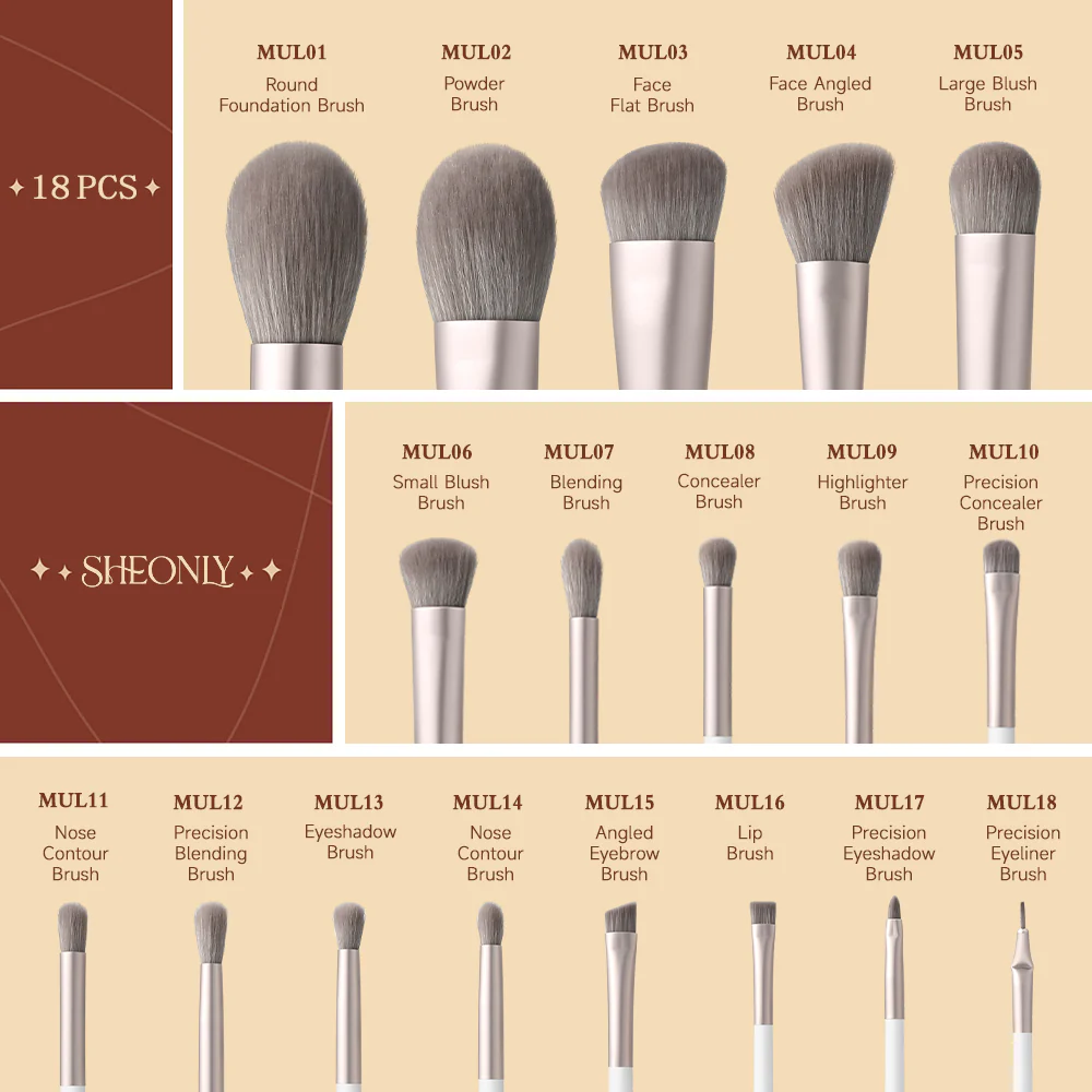 Livingandhome Professional Makeup Brush Set 18 Pcs For Foundation Powder Concealers Eye Shadows Blush - Image 4