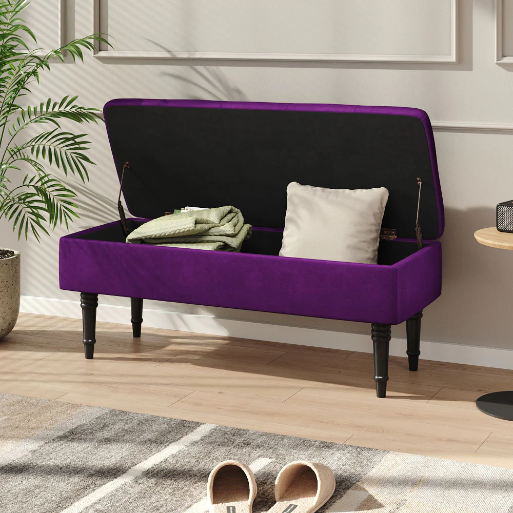 Livingandhome Purple Velvet Upholstered Storage Bench - Image 2