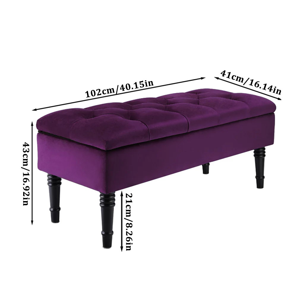 Livingandhome Purple Velvet Upholstered Storage Bench - Image 3