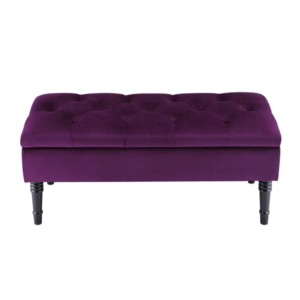 Livingandhome Purple Velvet Upholstered Storage Bench - Image 4
