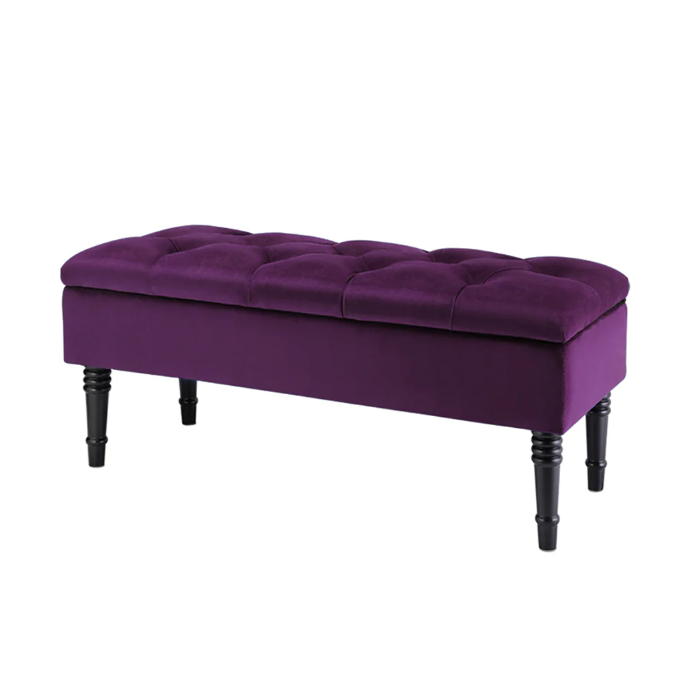 Livingandhome Purple Velvet Upholstered Storage Bench - Image 5