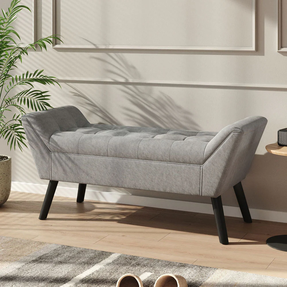 Livingandhome Raised Arm Velvet Bed End Bench - Image 2