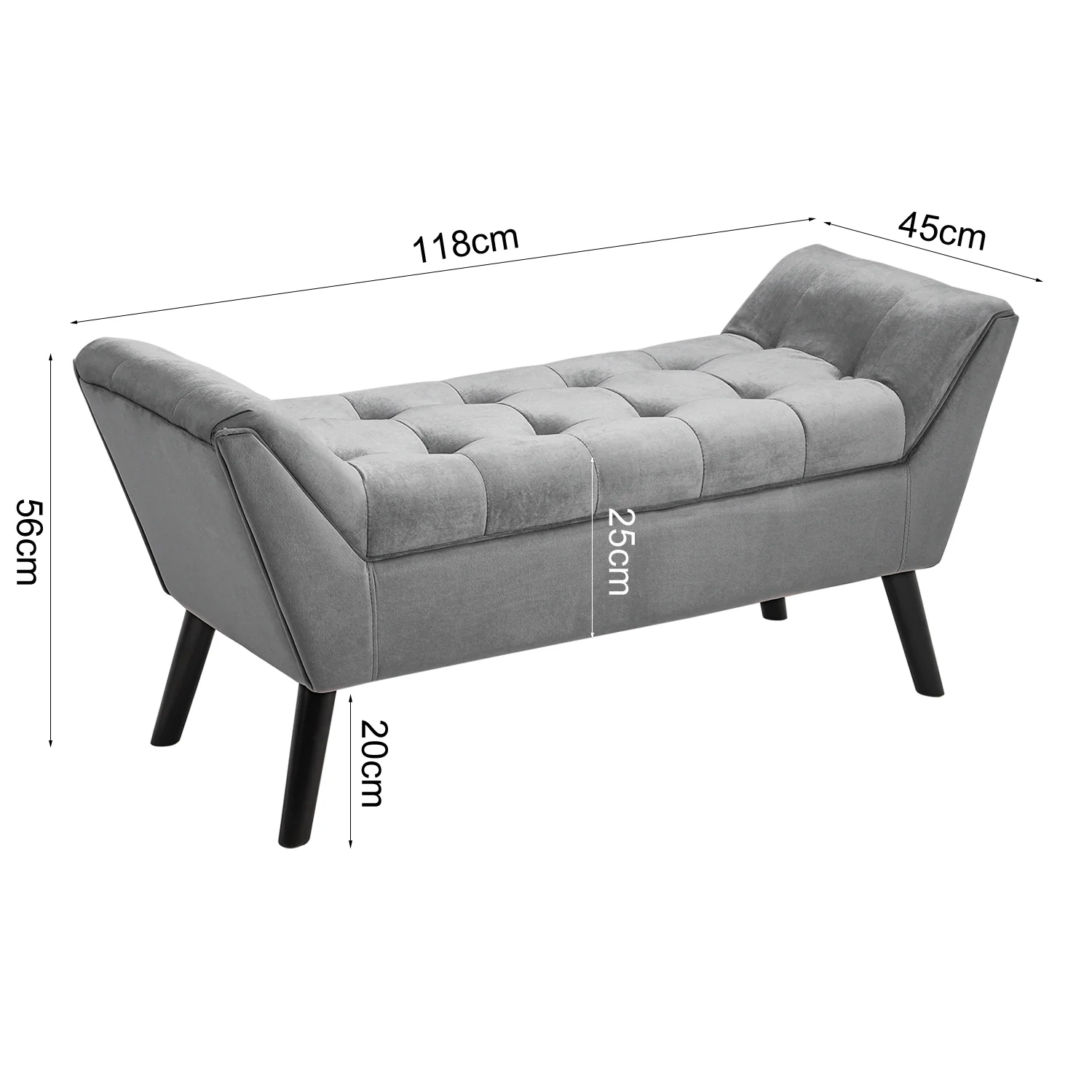 Livingandhome Raised Arm Velvet Bed End Bench - Image 5