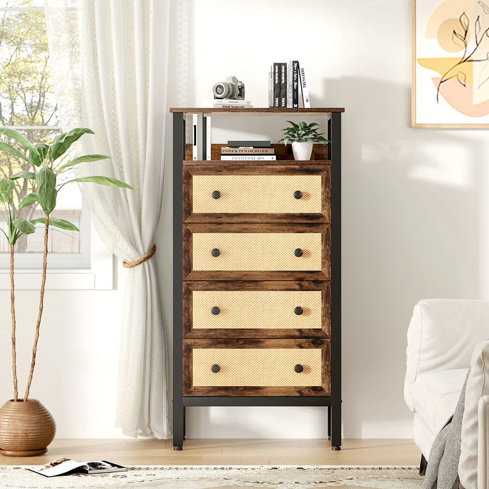 Livingandhome Rattan Storage Cabinet With Four Drawers