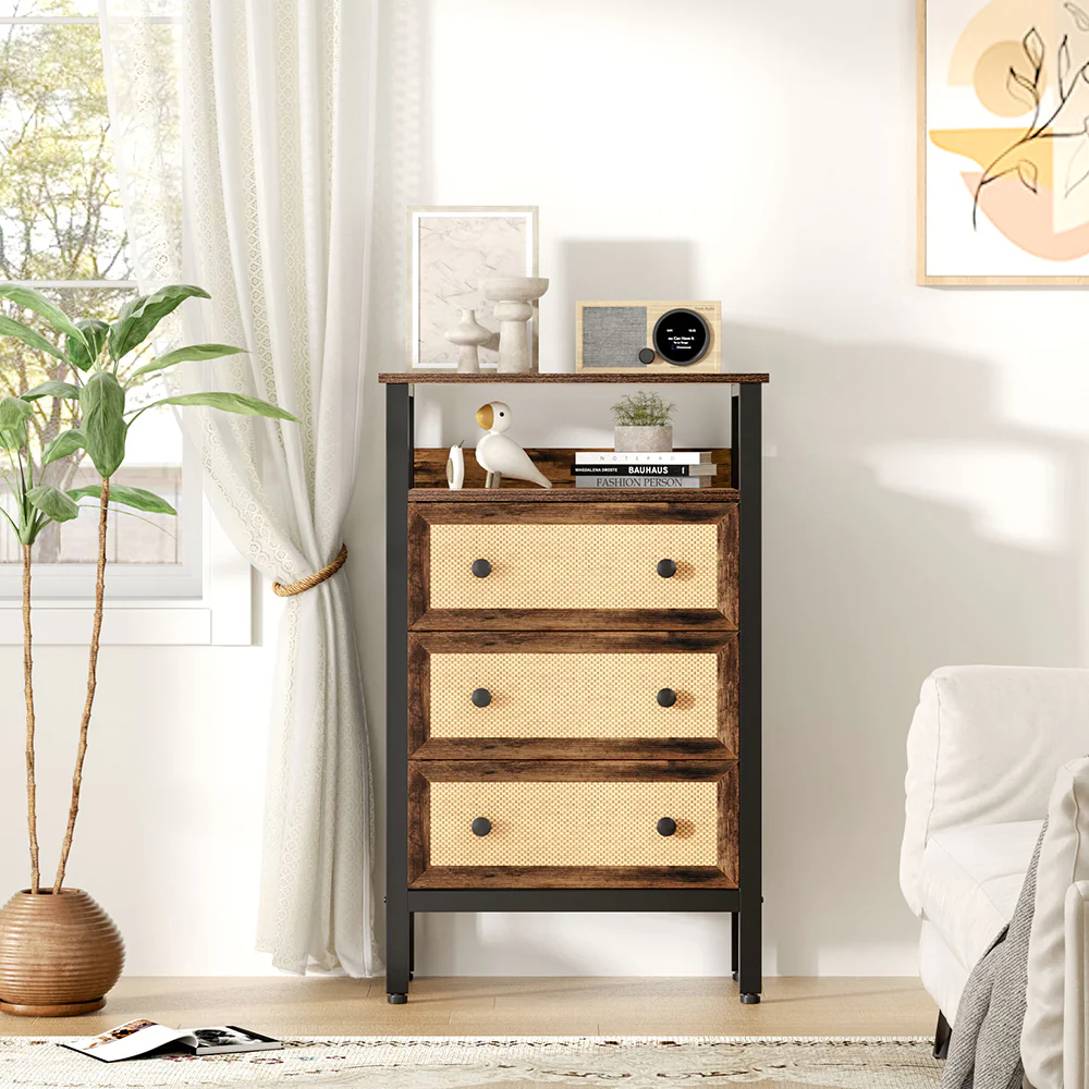 Livingandhome Rattan Storage Cabinet With Three Drawers