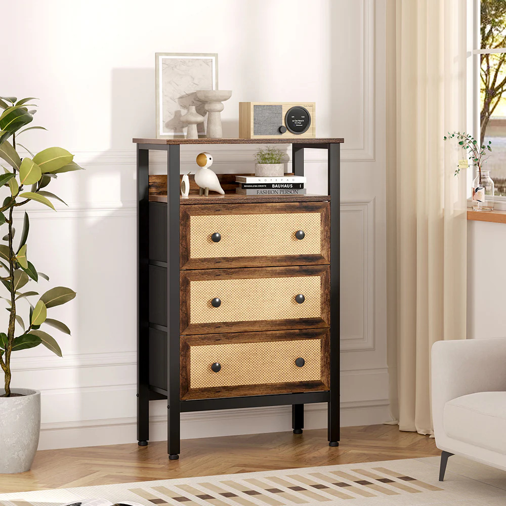 Livingandhome Rattan Storage Cabinet With Three Drawers - Image 2