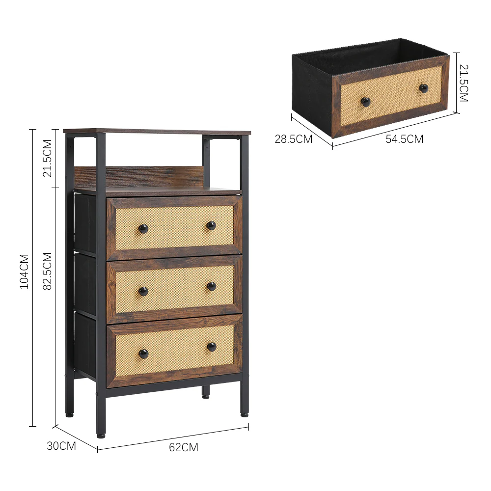 Livingandhome Rattan Storage Cabinet With Three Drawers - Image 3