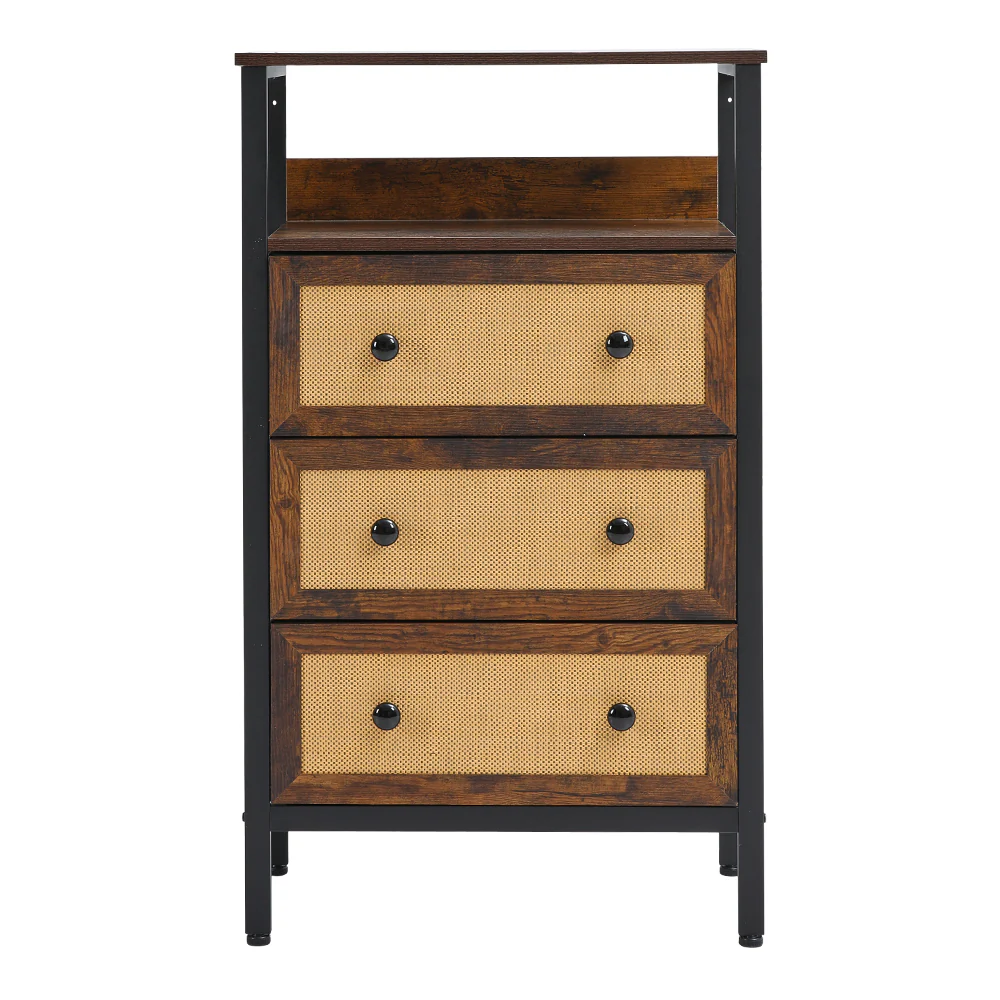 Livingandhome Rattan Storage Cabinet With Three Drawers - Image 4