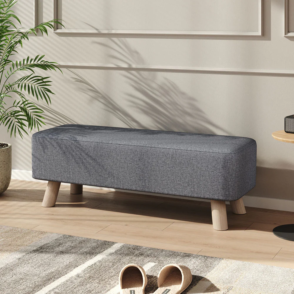 Livingandhome Rectangular Linen Ottoman with Wooden Legs - Image 2