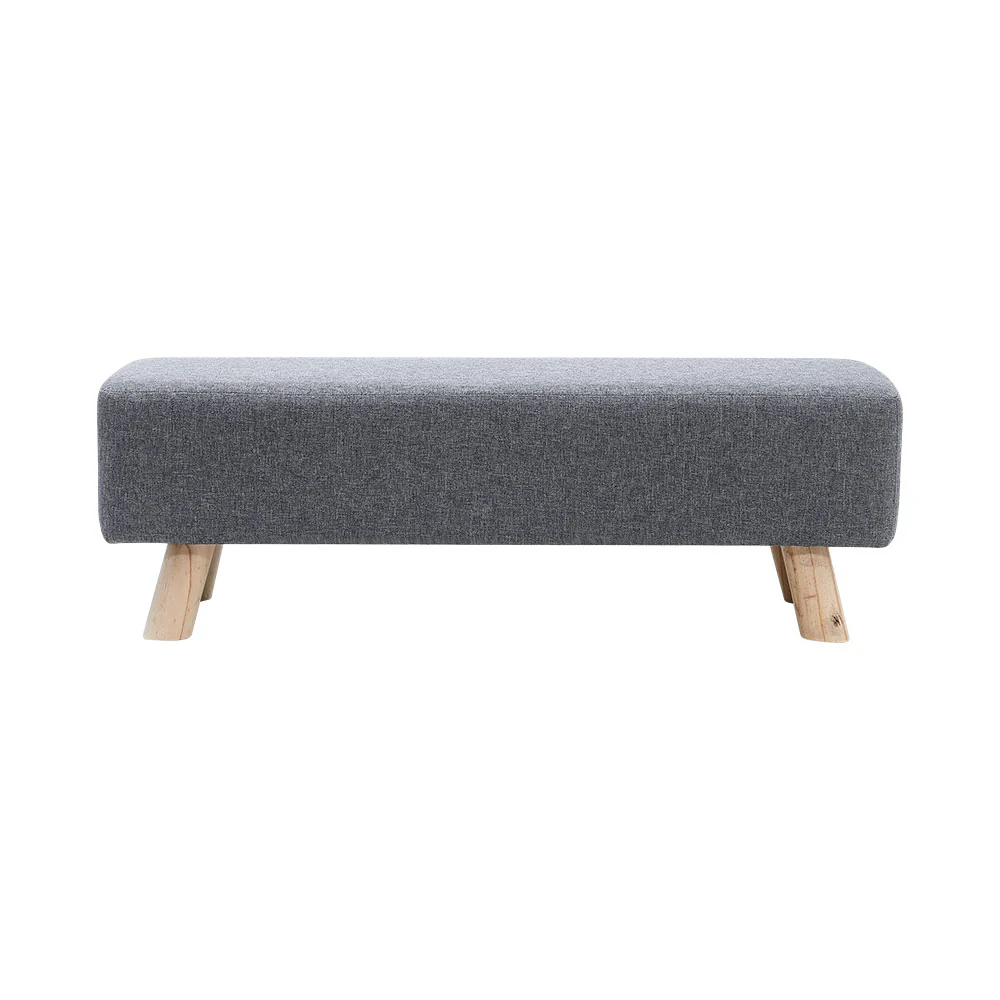 Livingandhome Rectangular Linen Ottoman with Wooden Legs - Image 3