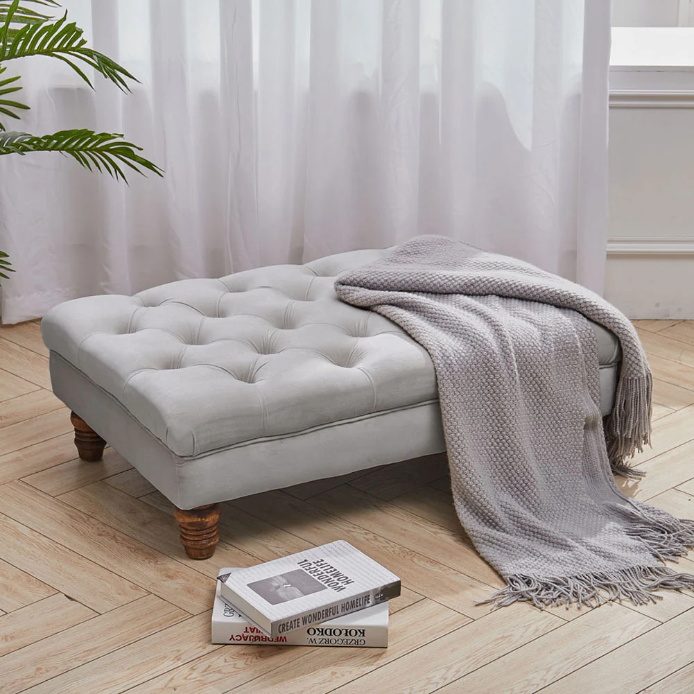 Livingandhome Rectangular Velvet Footstool - Image 2