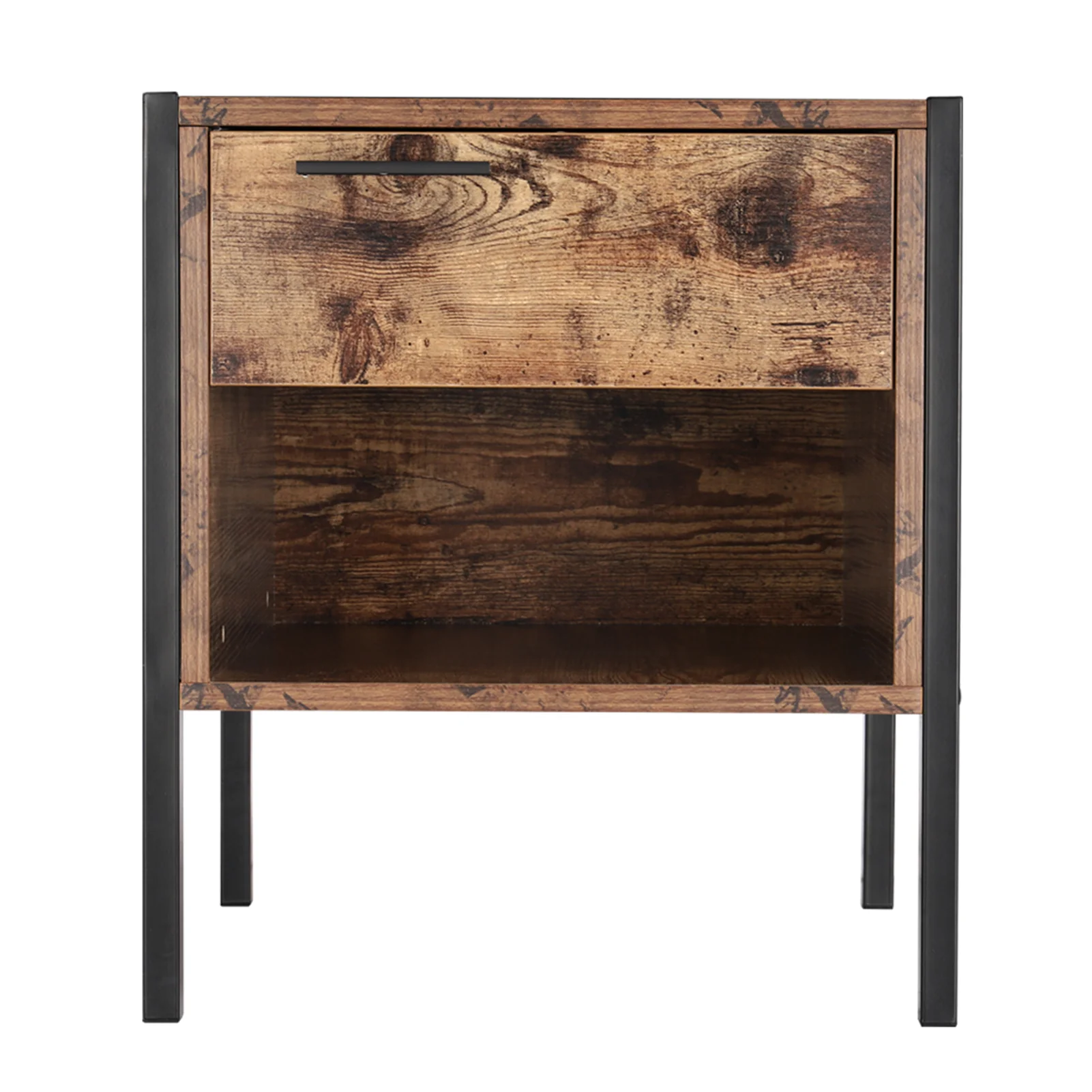 Livingandhome Retro Industrial-style Bedside Table Nightstand with Drawer & Open Front Storage Compartment - Image 3